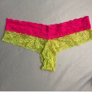 Heart Moon Star pink and neon yellow lace thong panty